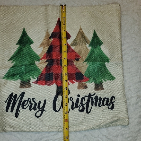 Merry Christmas throw accent pillow cover with red and green plaid trees NEW - Picture 4 of 7